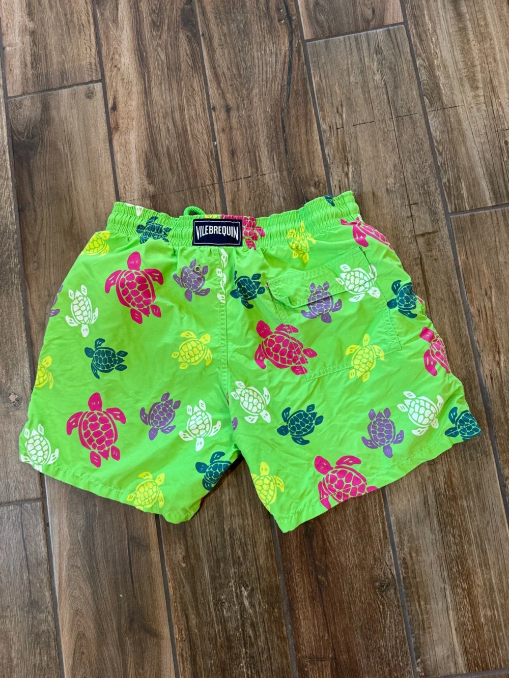 Vilebrequin Neon Green Swim Trunks with Multicolor Turtle Print